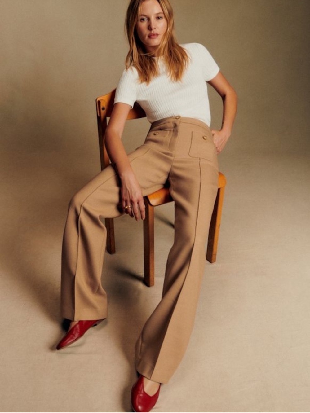 Sezane Tan Wide-Leg Trousers